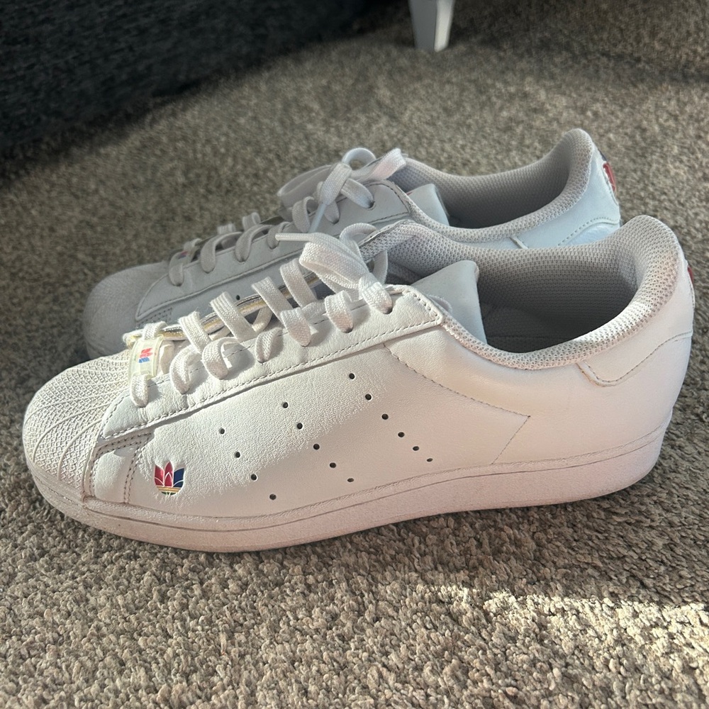 Adidas Classic White Sneakers with Colorful Logo